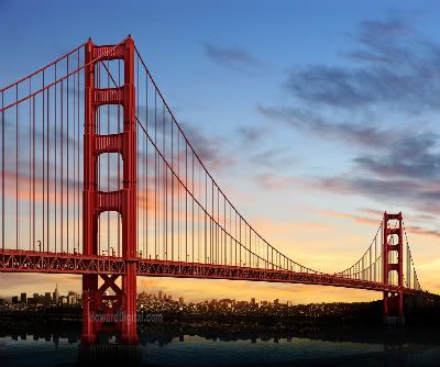 golden gate bridge sunset. on the Golden Gate Bridge.