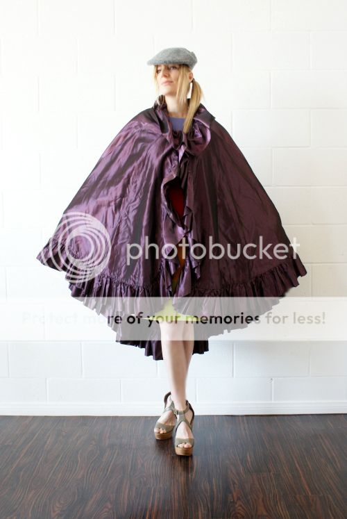 RARE vtg 80s purple FISHTAIL AVANT GARDE swing CAPE coat dress jacket 