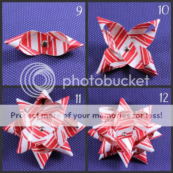 steps 9-12 of making christmas bow demonstrated in collage photo 