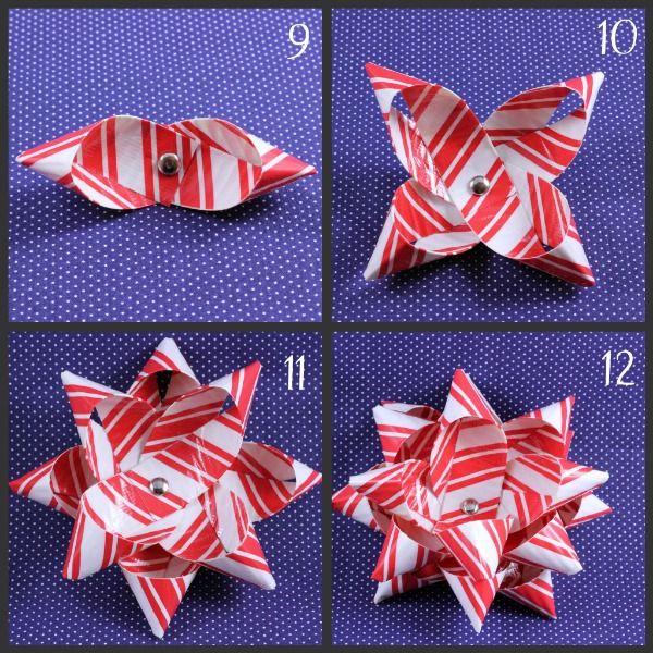 steps 9-12 of making christmas bow demonstrated in collage photo 