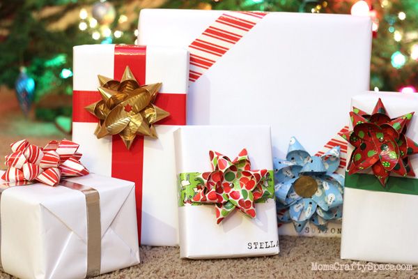 homemade bows used to wrap christmas presents