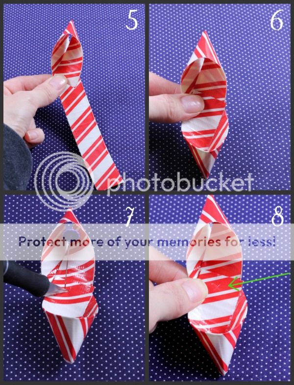 steps 5-8 of making duck tape bow demonstrated