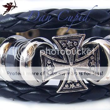 Black punk maltese cross leather ethnic bracelet emo handcraft