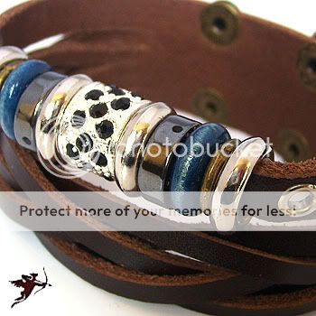 Leather Wristband Bracelet Metal Bead Ethnic Tribal Emo