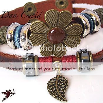 Leather Flower Leaf Bracelet Wristband Ethnic Hemp Bead Handcraft